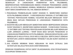 Disdik Palembang Umumkan Jam Belajar Tetap Pukul 09.00 WIB, Kadin: Kabut Asap Masih Tebal, SE 27 Oktober 2023