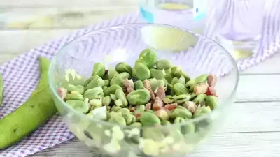 Smoky bacon fava bean salad