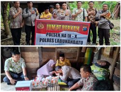 Jumat Berkah, Kapolsek Na IX-X AKP Gunawan Sinurat Salurkan Bansos kepada Lansia Sebatang Kara di Desa Pematang