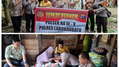 Jumat Berkah, Kapolsek Na IX-X AKP Gunawan Sinurat Salurkan Bansos kepada Lansia Sebatang Kara di Desa Pematang