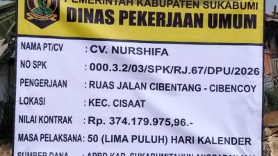 Dinas PU Kabupaten Mulai Kerjakan Ruas Jalan Cibentang – Cibencoy Yang di Laksanakan Oleh Kontraktor CV. Nursyifa